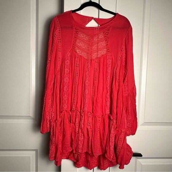 Free People (M) ‘Sweetest Dream’ Tunic Dress - Pink Embroidered Bohemian Top - Picture 3 of 8